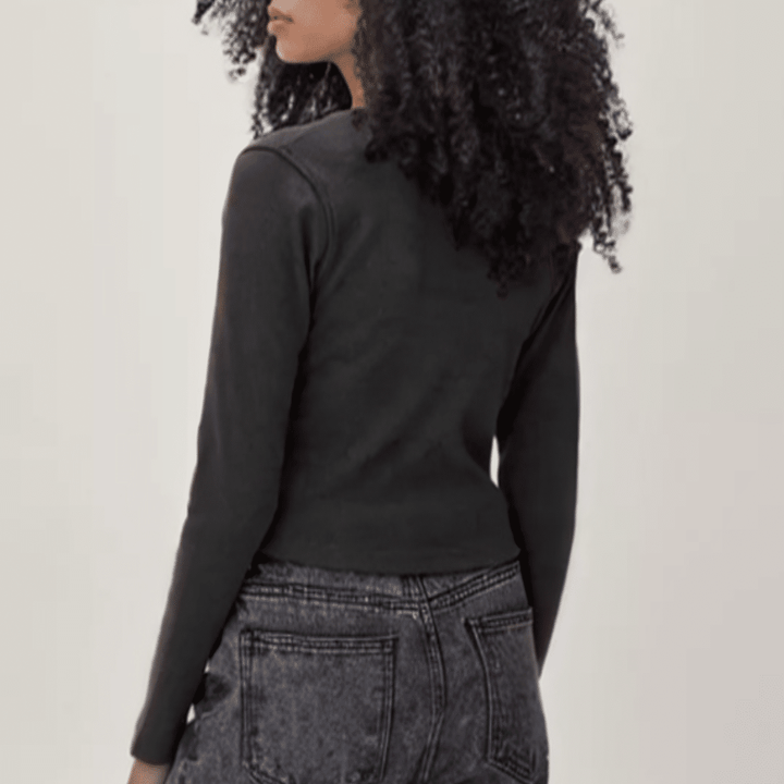 Bluza Nasty Gal Notch Ribbed Black - kurtmann