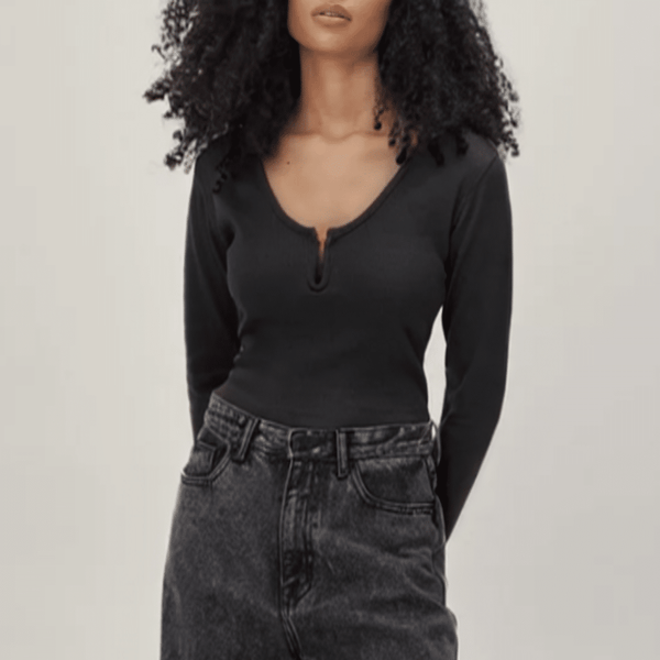 Bluza Nasty Gal Notch Ribbed Black - kurtmann