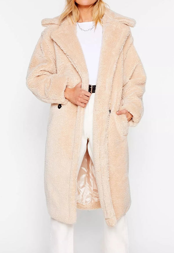 Palton Nasty Gal Faux Fur Beige - kurtmann