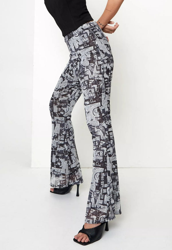 Pantaloni Nasty Gal Mesh Flared Grey - kurtmann