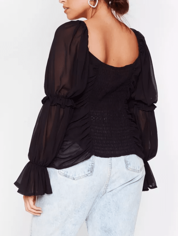 Bluza Nasty Gal Ruche Plus Chiffon Black - kurtmann
