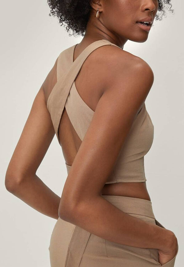 Top Nasty Gal Tailored Crossover Beige - kurtmann