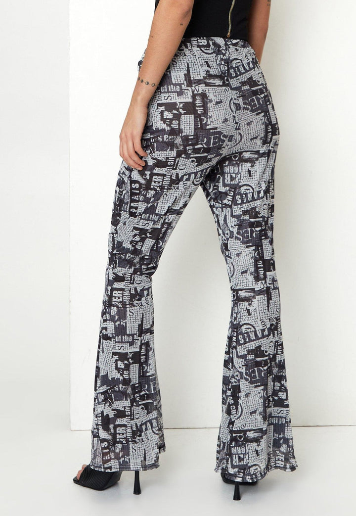 Pantaloni Nasty Gal Mesh Flared Grey - kurtmann