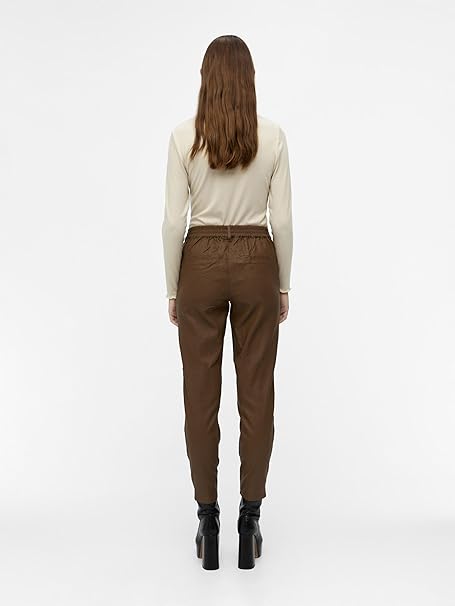 Pantaloni Object Coated Dark Earth - kurtmann