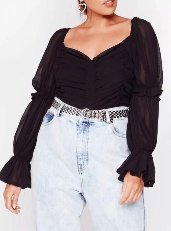 Bluza Nasty Gal Ruche Plus Chiffon Black - kurtmann