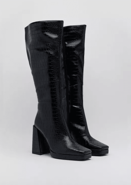 Cizme Nasty Gal Faux Leather Croc Knee High - kurtmann