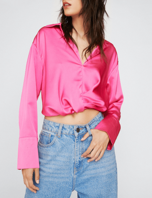 Bluza Nasty Gal Satin Twist Front Pink - kurtmann