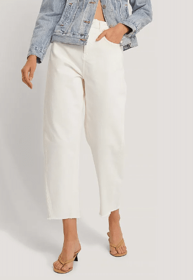 Pantaloni NA-KD Barrel Leg White - kurtmann