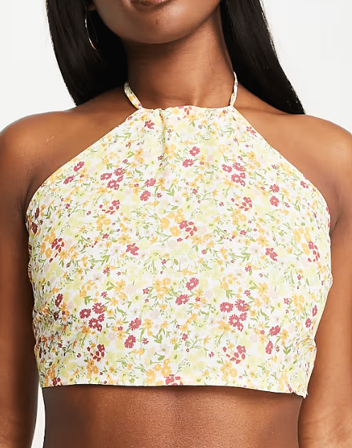 Top Fashion Union Beach Halter Crop Floral Print - kurtmann