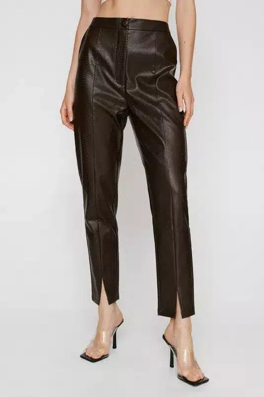 Pantaloni Nasty Gal Faux Leather Snake Skin Chocolate - kurtmann