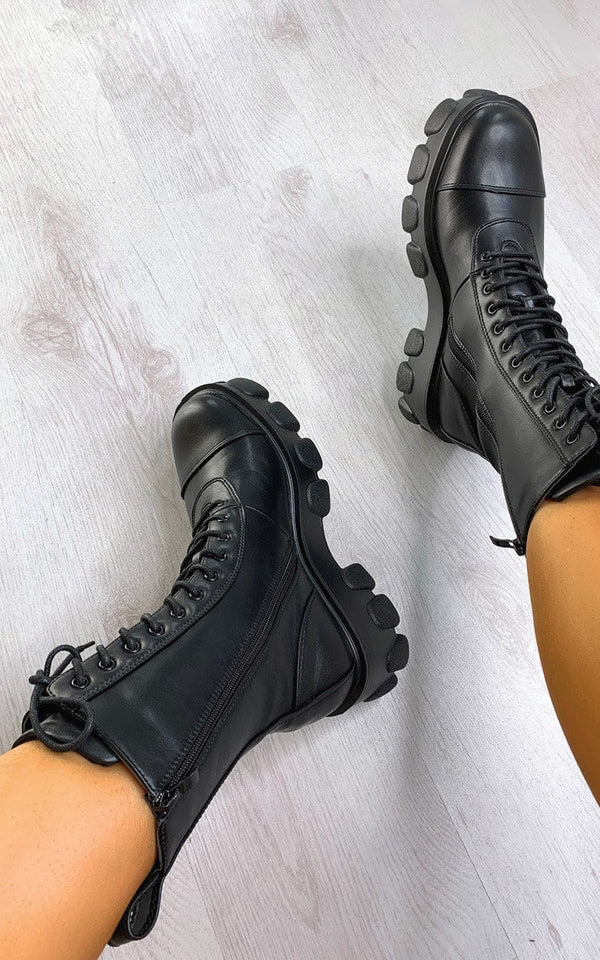 Cizme Retro Chuncky Lace Up Black - kurtmann