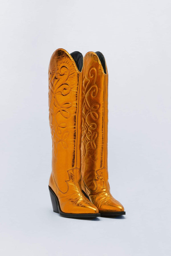 Cizme Nasty Gal Metallic Leather Cowboy - kurtmann