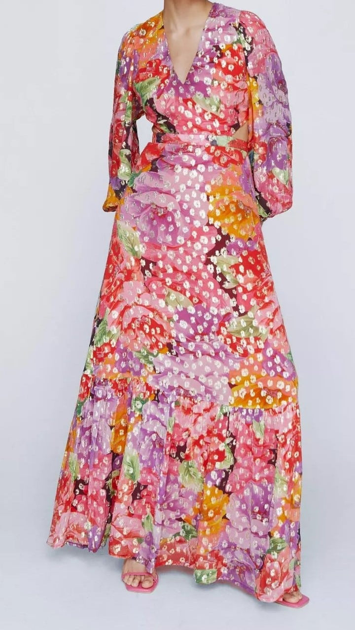 Rochie Nasty Gal Floral Metallic Print Red - kurtmann